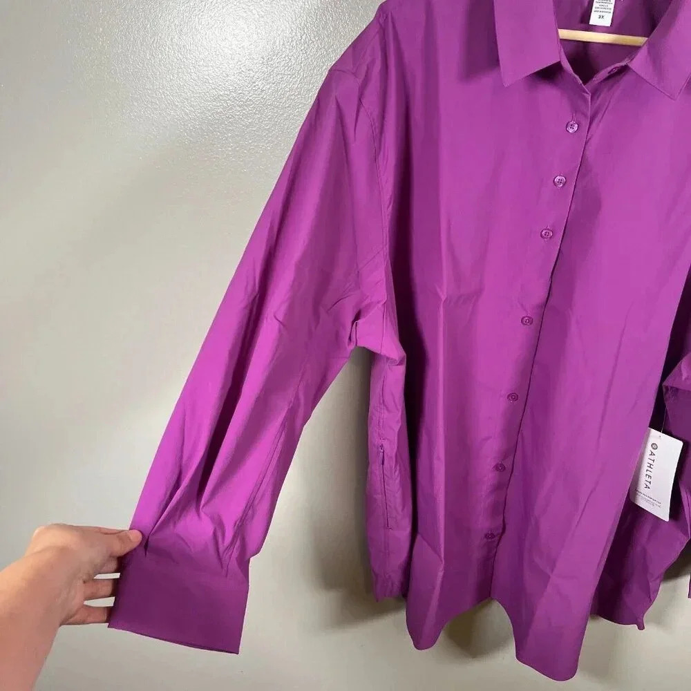 Athleta Oversized Poplin Top Button Up Size 3X Jazzy Purple Work Travel Office - Picture 8 of 13